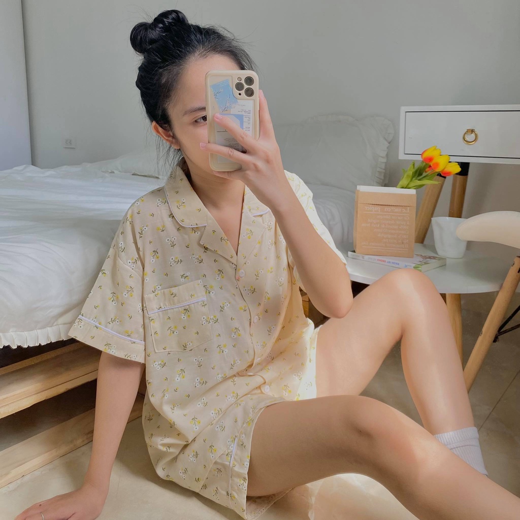 Đồ ngủ pijama phong cách Hàn Quốc, chất đũi lạnh siêu mềm mát - ẢNH THẬT