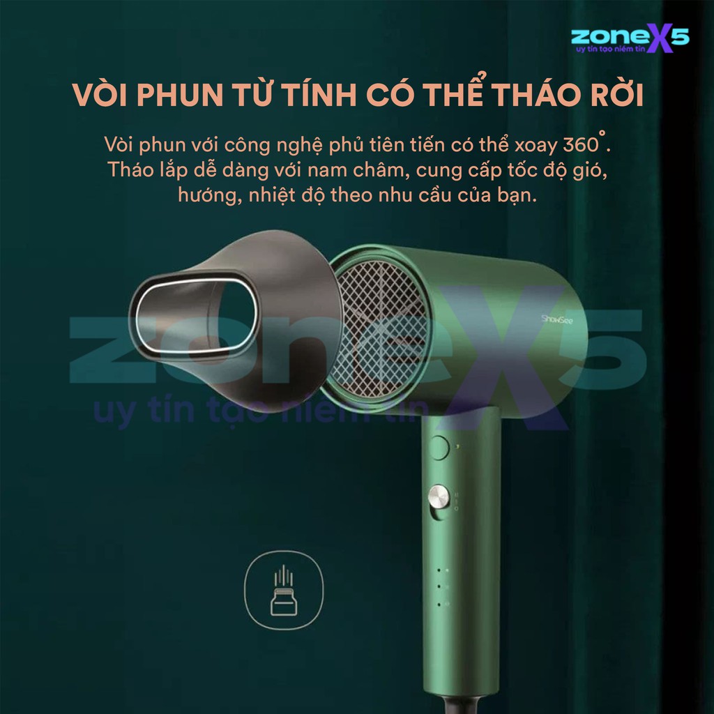 Máy sấy tóc Anion cao cấp Xiaomi Showsee A5 - Sấy siêu nhanh, bảo vệ tóc với ion- và nhiệt độ không đổi