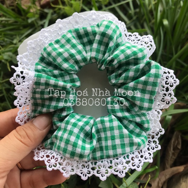 Dây buộc tóc caro phối ren