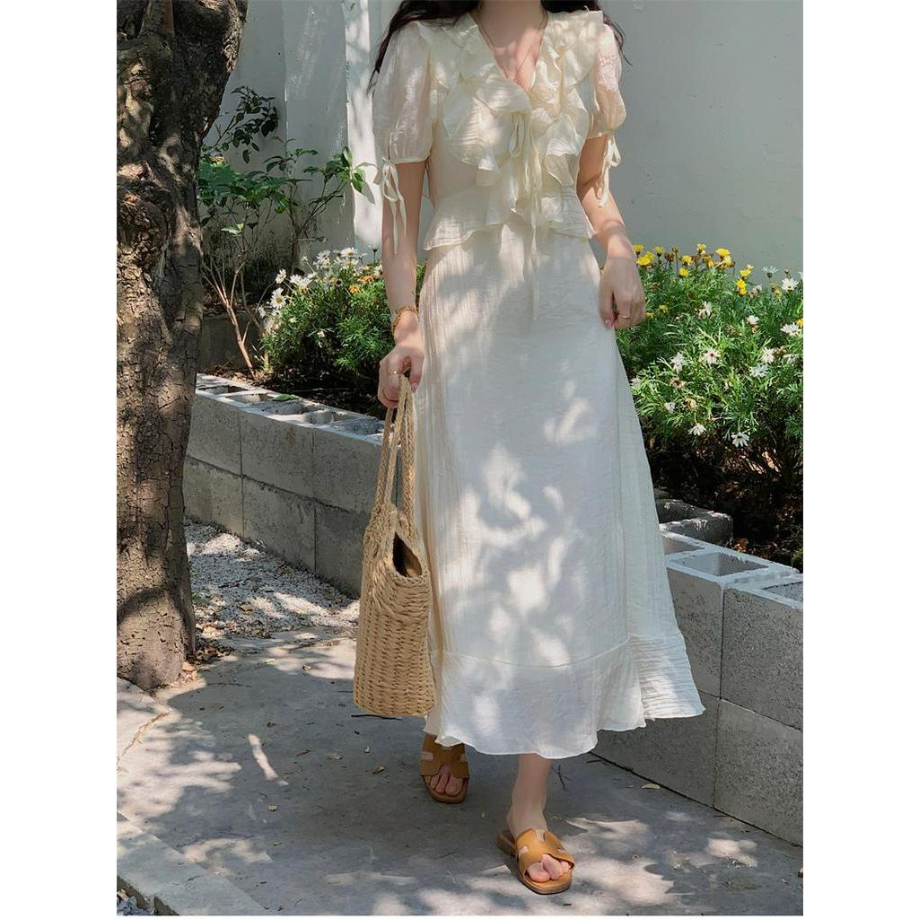 Đầm Dài Tay Ngắn Nhún Bèo Mùa Hè 62264