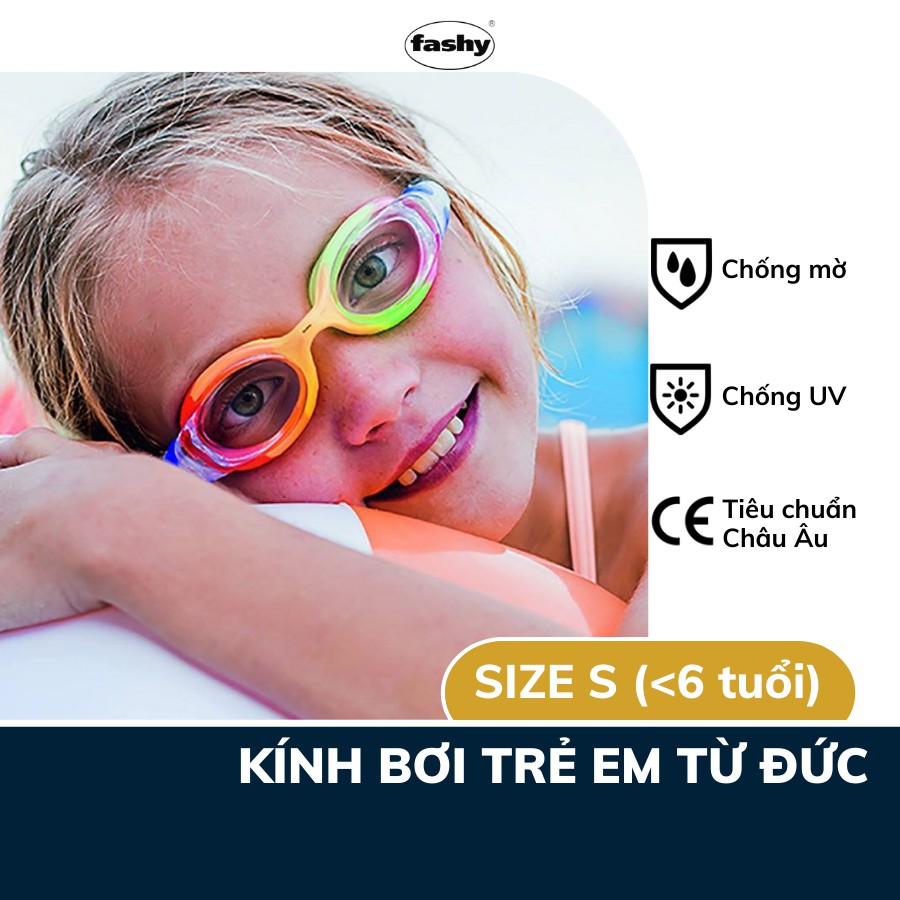 Kính bơi trẻ em nhập khẩu từ Đức Fashy dòng Match, dành cho bé trai, bé gái dưới 6 tuổi size S
