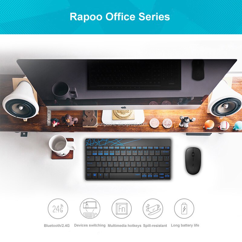 Bộ bàn phím chuột không dây Rapoo 8000M Kết nối đa thiết bị (Bluetooth 3.0/4.0/USB) - Hàng Chính Hãng