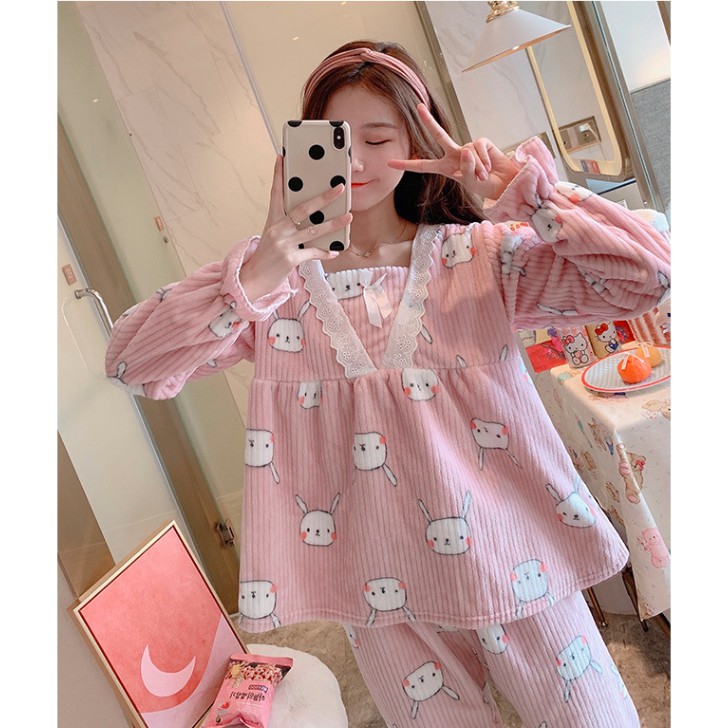 Đồ Bộ Pijama 🌸 Bộ Ngủ Thu Đông Nữ Chất Liệu Nhung Tăm Tay Dài MSP446 | BigBuy360 - bigbuy360.vn