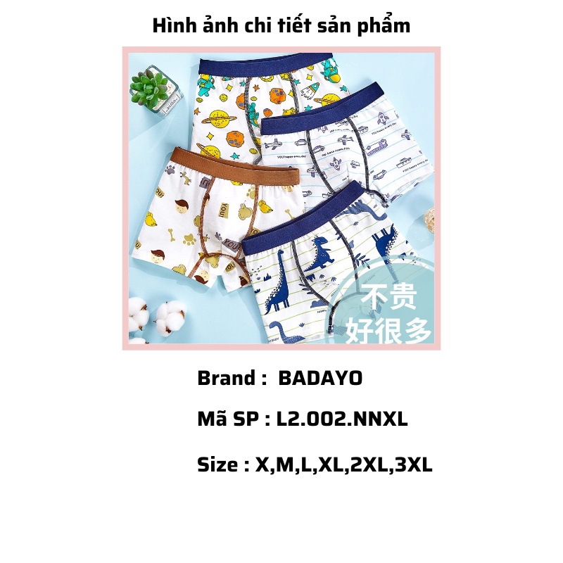 Combo 4 quần lót bé trai quần sịp đẹp cho trẻ em nam từ 6 đến trên 14 tuổi Badayo L2.002.NNXL