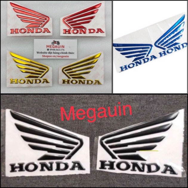 Logo cánh chim chữ Honda xanh, đỏ, vàng, đen, trắng dán trang trí xe, mũ bảo hiểm