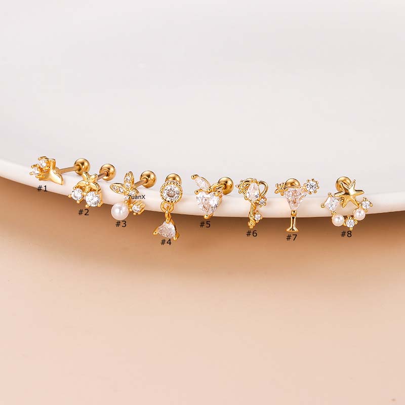 1 Khuyên Tai Dạng Đinh Ốc Hai Đầu Bằng Thép Không Gỉ Cho Helix Pinna 20Gauge Mermaid Tail Star
