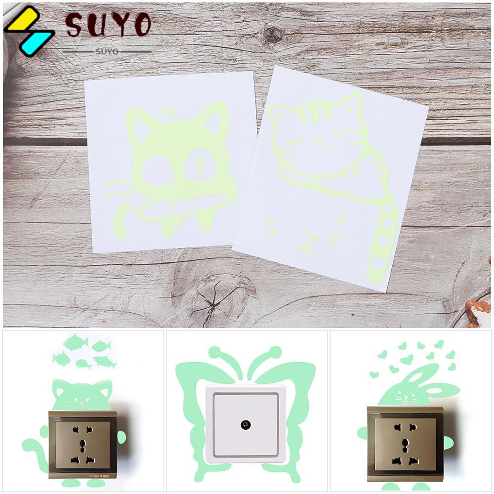 Miếng dán dạ quang họa tiết mèo hoạt hình trang trí công tắc điện