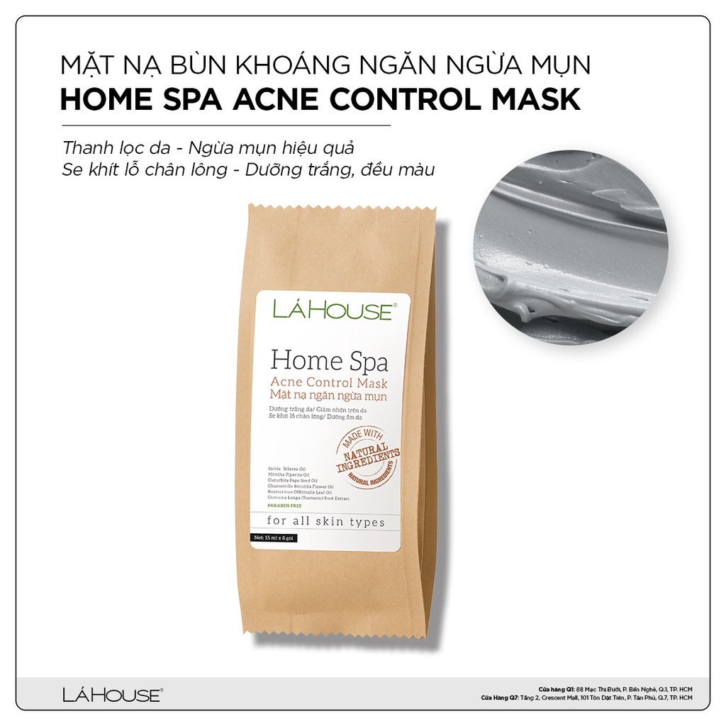 Mặt nạ ngăn ngừa mụn,giữ ẩm và giảm nhờn cho da Lá House Home Spa Acne Control Mask 15ml*8gói