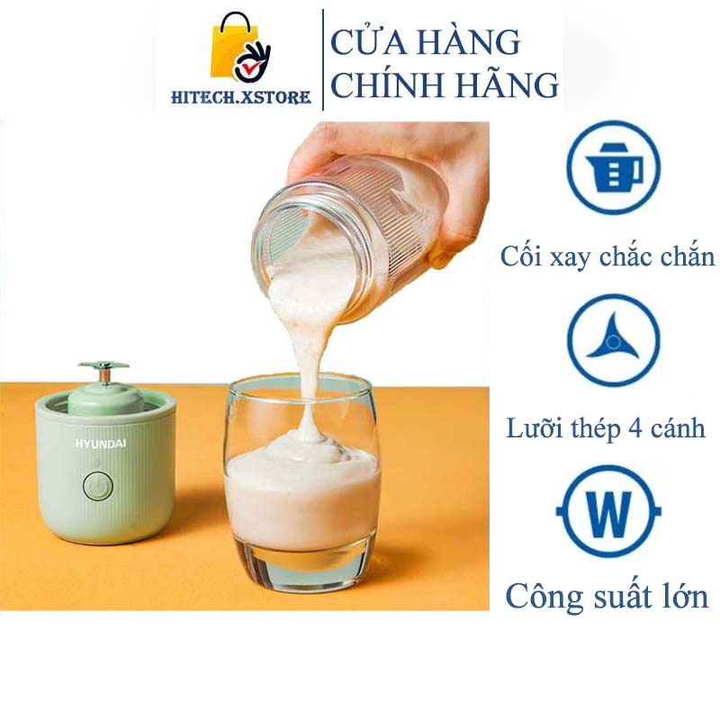 Máy Xay Sinh Tố Cầm Tay Mini Đa Năng Cao Cấp HYUNDAI Lưỡi 4 Cánh Thép Không Gỉ Máy Xay Đa Năng Làm Sữa Đậu Nành Pin Trâu