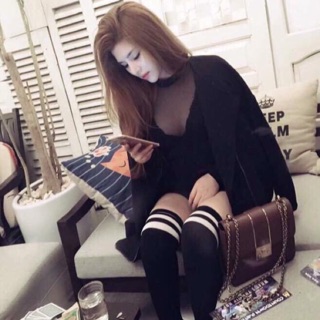 Tất giả boot đen sọc trắng