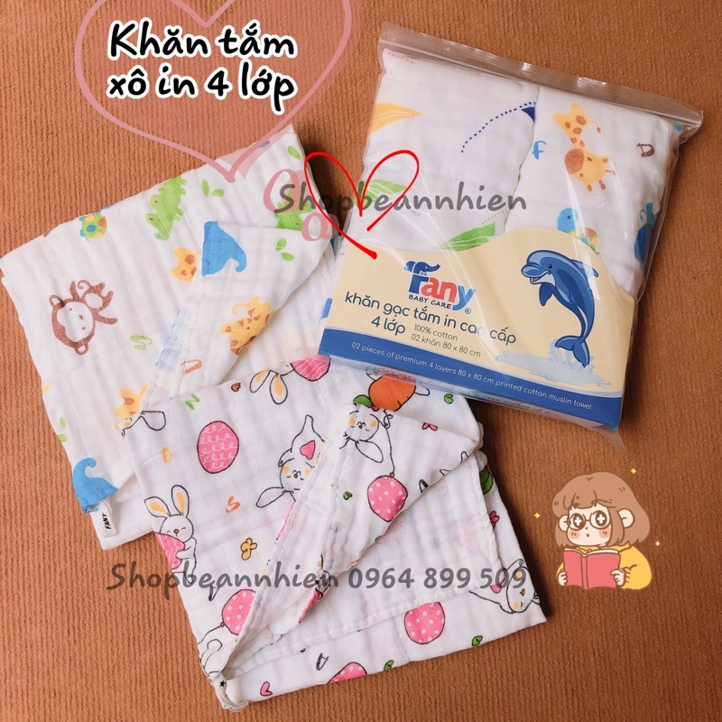 Khăn tắm fany in hình 4 lớp 80cm-80cm