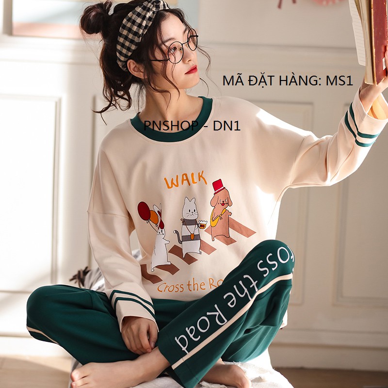 [SET BỘ NGỦ] Nữ cotton dài tay kiểu dáng rộng rãi thu đông 2018