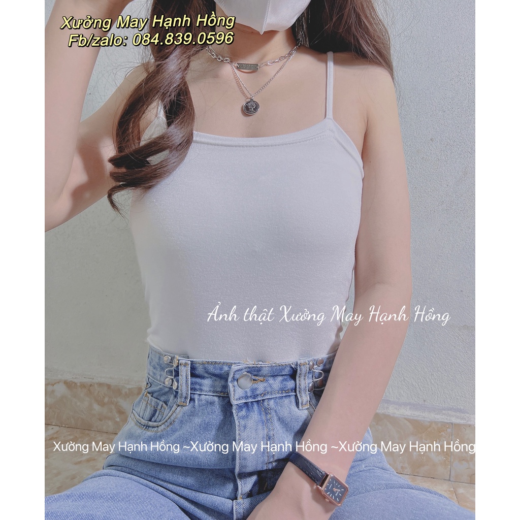 Ảnh thật - Áo hai dây croptop, Áo 2 dây thun trơn co dãn kiểu dáng Hàn Quốc