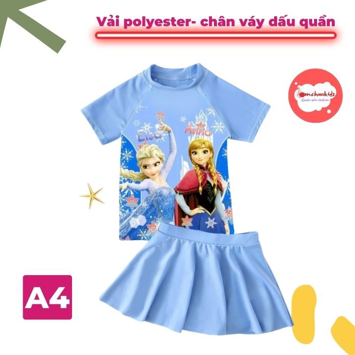 Đồ bơi bé gái tay ngắn hình elsa 11-40kg, quần giả váy tạo cảm giác tự tin- thoải mái - Tomchuakids