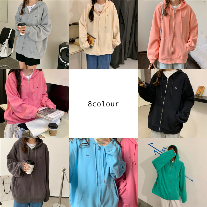 Áo Hoodie Dáng Rộng Phối Khóa Kéo Phong Cách Hàn Quốc Thời Trang Dành Cho Nữ