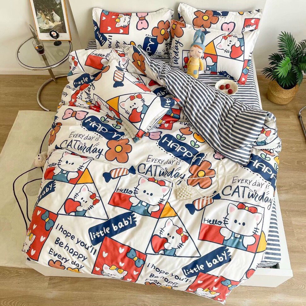 Trọn Bộ 4 món chăn ga Cotton poly hàn quốc _nhập khẩu loại 1_dầy dặn đủ kích thước miễn phí bo chun