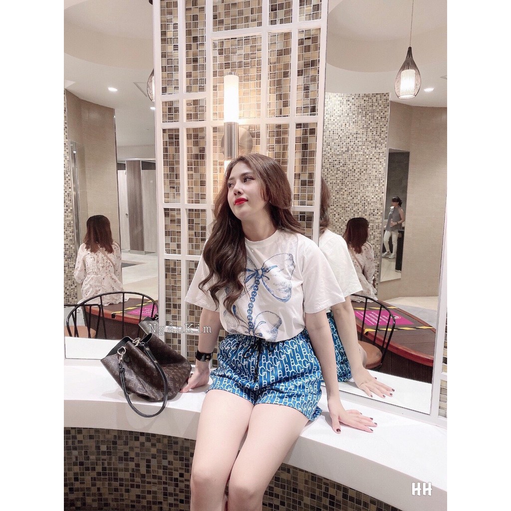 Bộ nữ cotton quần đùi áo cộc ở nhà hay đi dạo đều đẹp chị em nhé (bộ đùi nơ)