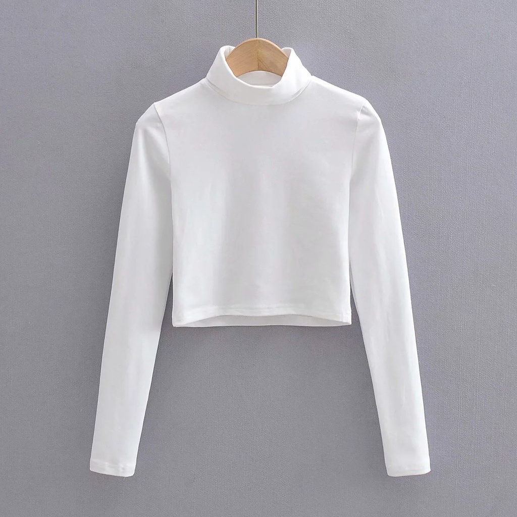 Áo phông tay dài cổ lọ thun zip nữ, dáng ôm body trơn giữ nhiệt màu bánh bèo tiểu thư, Áo giữ nhiệt cổ 3cm