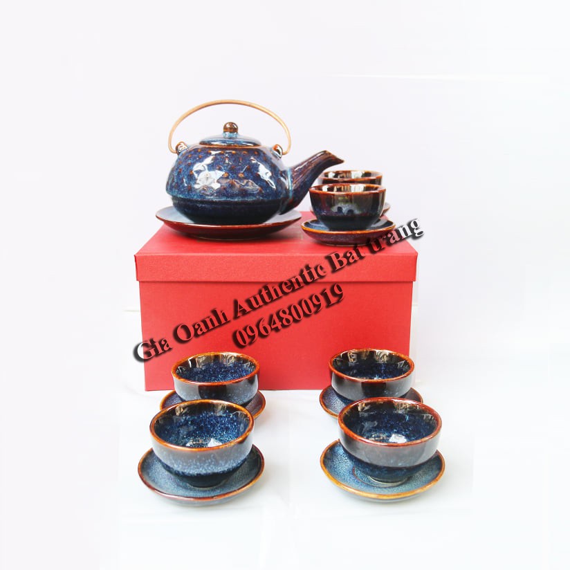 TEA SET GIFT 07 - BỘ ẤM HẠT UỐNG TRÀ MEN XANH HỎA BIẾN ĐẲNG CẤP - SẢN PHẨM QUÀ TẶNG ĐỘC ĐÁO DỊP LỄ TẾT, NĂM MỚI