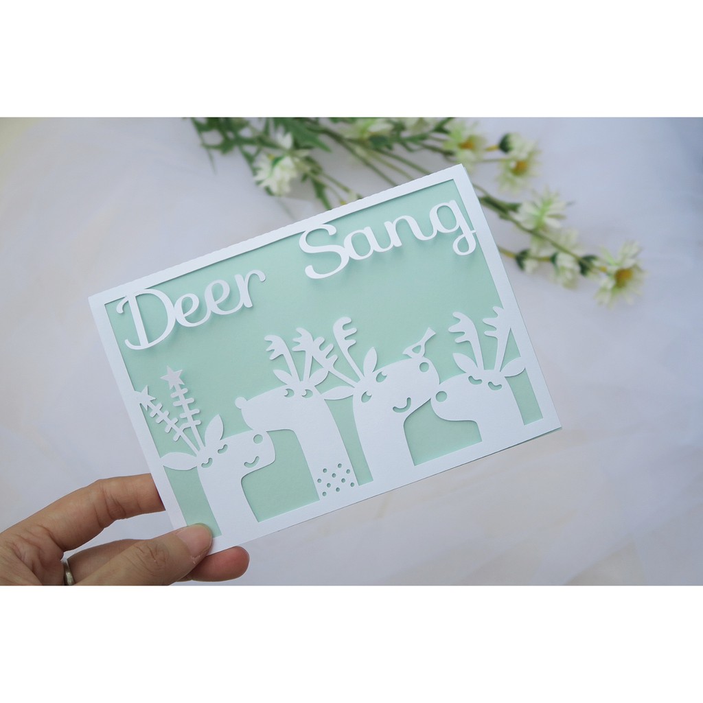 🌿Thiệp cắt giấy Tên riêng theo yêu cầu mẫu Bốn chú hươu RTG02