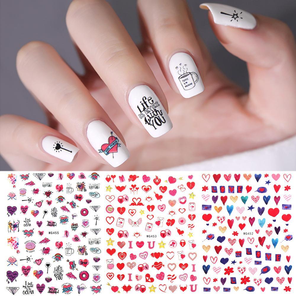 BORAG Miếng Dán Móng Tay 3D Tự Dính Trang Trí Ngày Valentine
