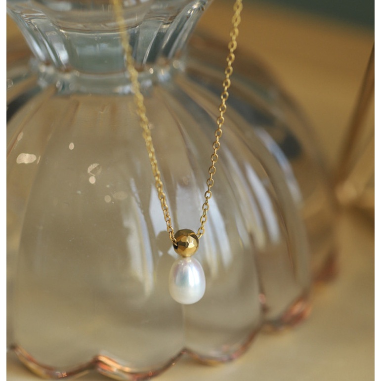 Dây Chuyền Giọt Nước Ngọc Trai Nhân Tạo Titan Ko Đen TT 4406