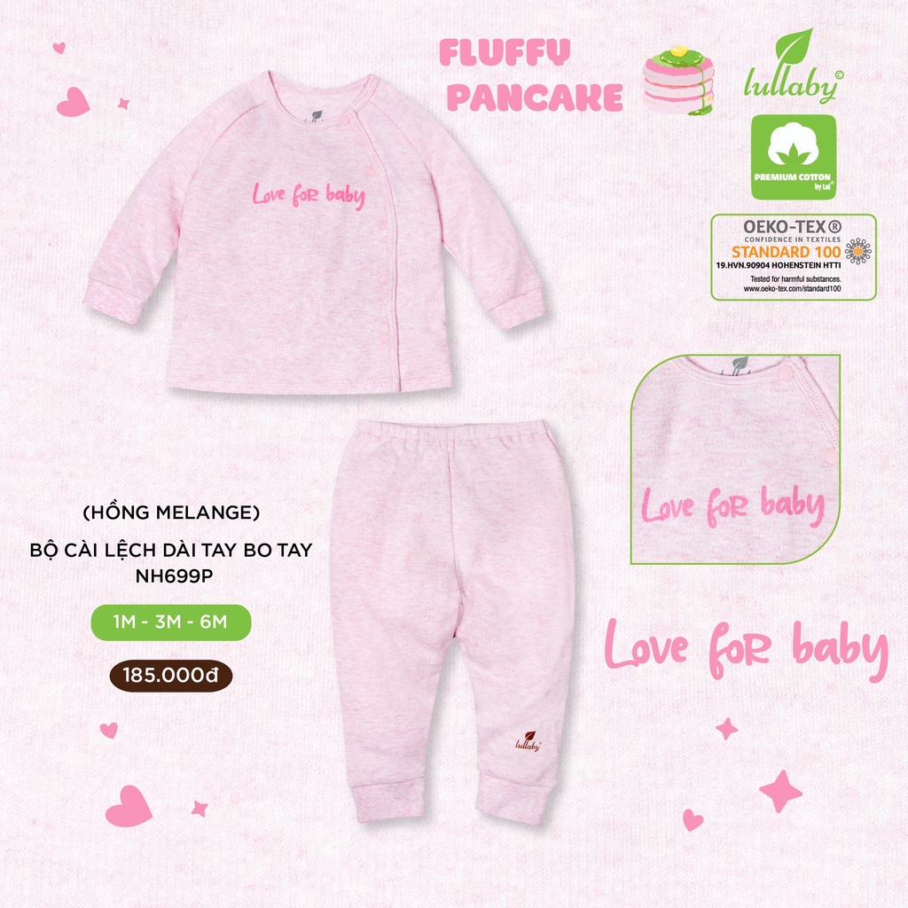 Bộ cài lệch dài tay bo cotton dày Lullaby NH699P
