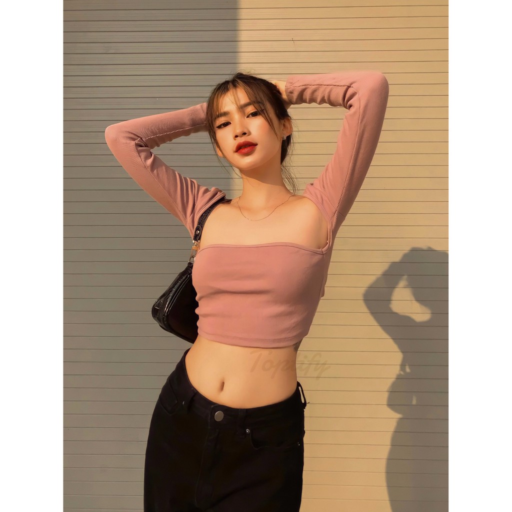 Áo croptop nữ dài tay body TOPTIFY khoét nách Heatting Ups Top A154 | BigBuy360 - bigbuy360.vn