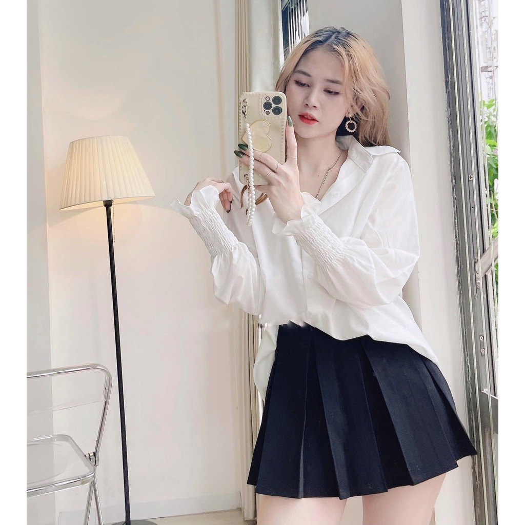 Áo sơ mi công sở, tay dài nhún xinh yêu -Thời Trang VADA (A10)