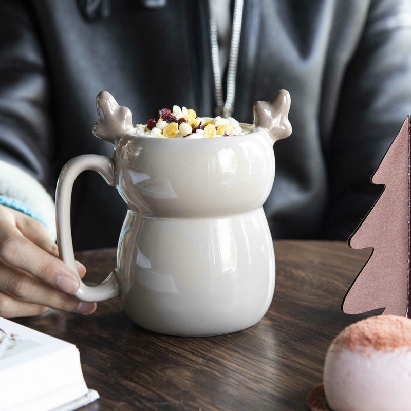 Cốc gốm sứ sữa cà phê tráng men hình tuần lộc dễ thương ngày Noel