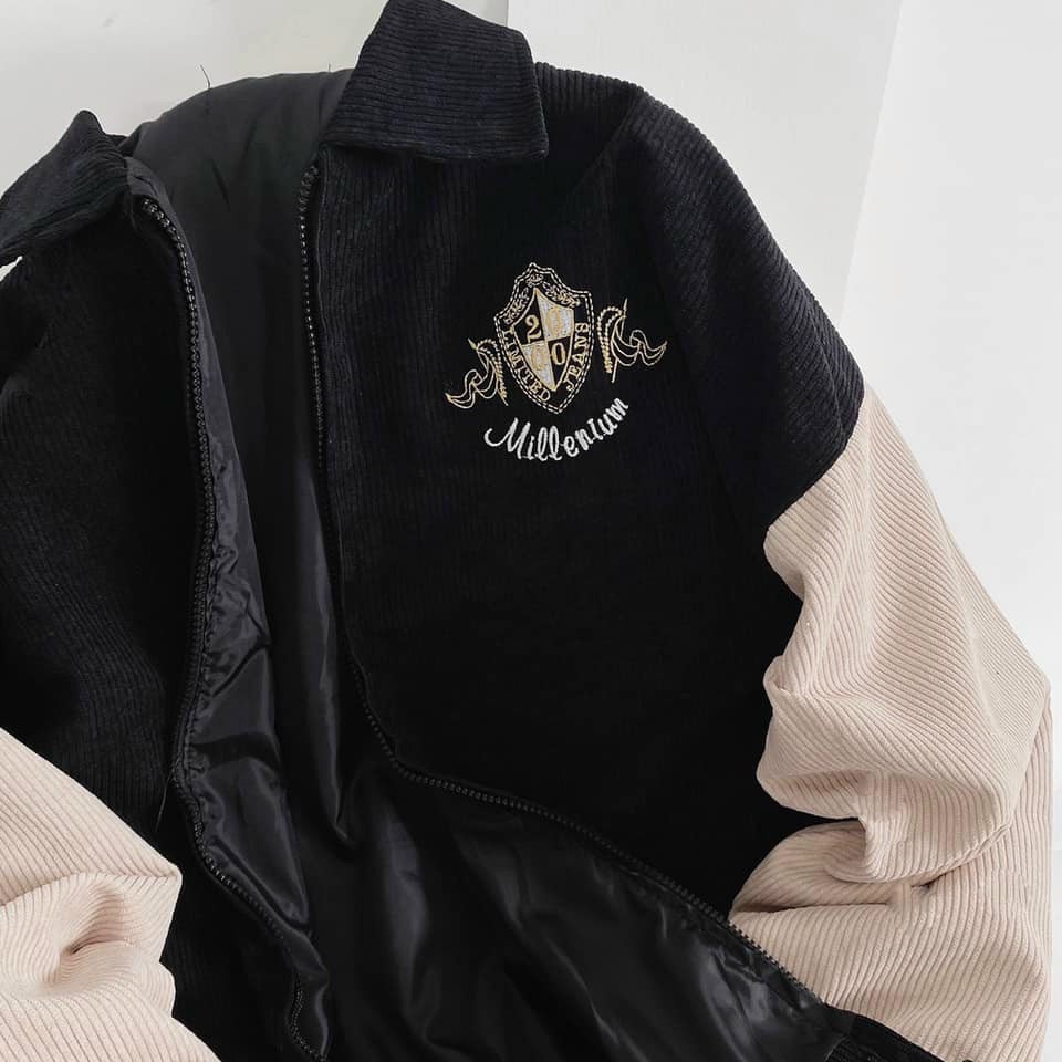 Áo Bomber Nhung Gân Thêu 2000 form rộng ulzzang áo khoác Nhung nam nữ cực đẹp Guvia Unisex
