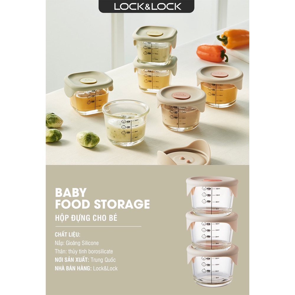 Hộp đựng thức ăn cho bé bằng thủy tinh Hàn Quốc Lock&amp;Lock 230ml x 3 hộp - LLG508S3 ăn dặm, đựng sữa