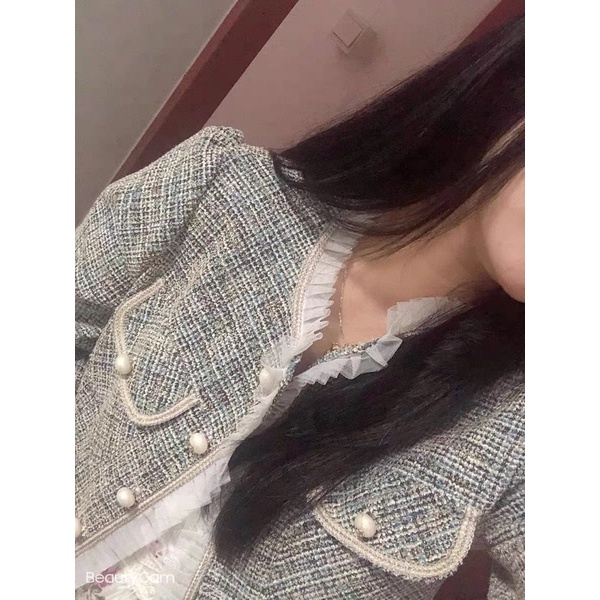 Áo dạ Tweets viền bèo dáng ngắn siêu xinh