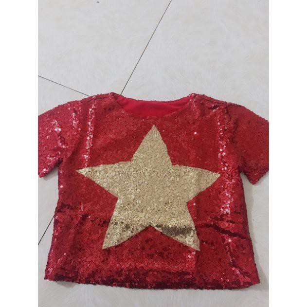 Áo cờ đỏ kim sa cho bé