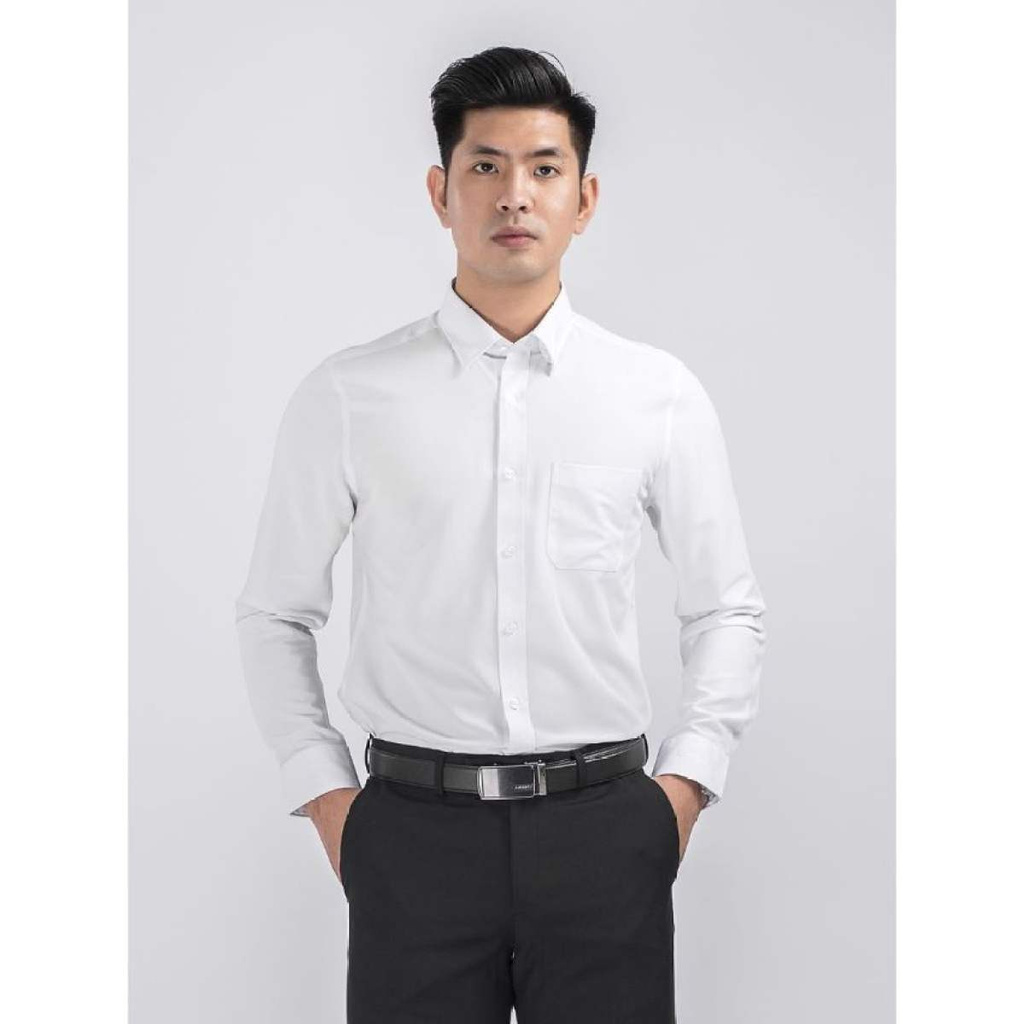Áo Sơ Mi Nam Tay Dài Aristino ALS18107 Màu Trắng Kiểu Dáng Regular Fit Chất Liệu Sợi Sồi