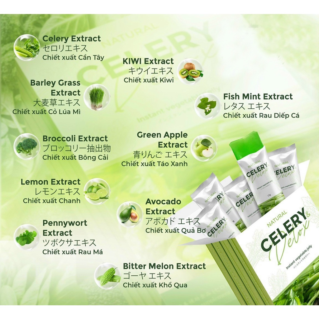 Thạch cần tây Celery Detox 20 gói Nhật Bản Mit Beauty giúp giảm cân thanh nhiệt làm đẹp da