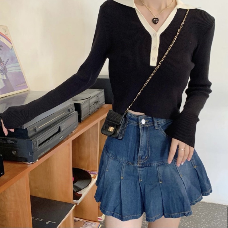 Áo len polo viền cổ