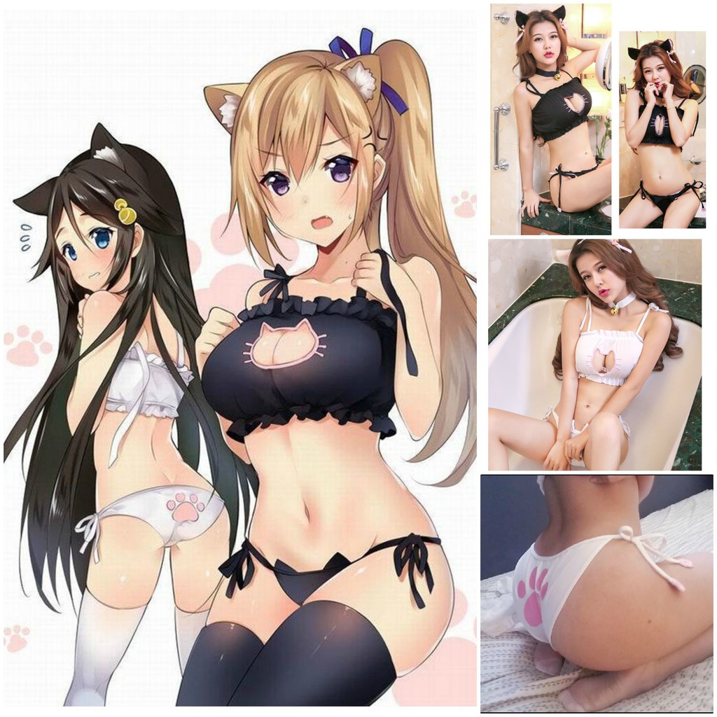 Bộ Đồ Ngủ Cosplay Sexy Mèo Kitty Neko Chan Hoá Trang Halloween Freesize Bigsize 40-60kg