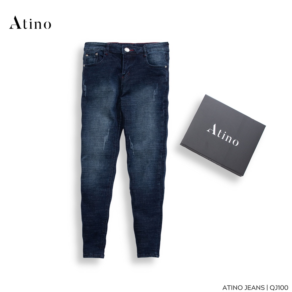 Quần Jean Nam Xanh Cào ATINO Chất Liệu Jean Pha Spandex Form Slim-Fit QJ100