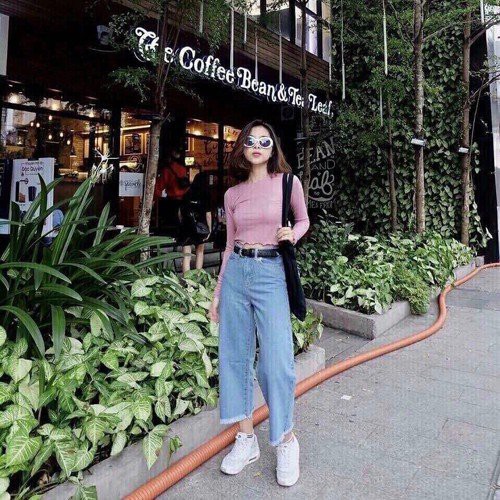 quần jean nữ ống LOE rộng xanh QRX-11