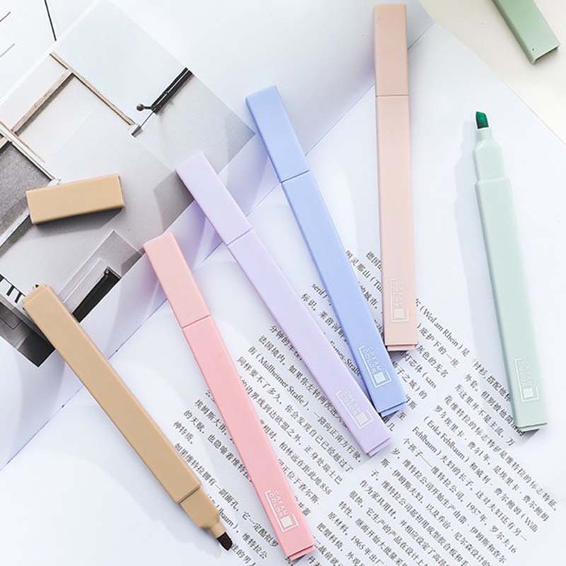 Set 6 Bút Đánh Dấu Hai Đầu Mềm Mại Nhiều Màu Sắc Nhanh Khô Cho Trường Học/Văn Phòng