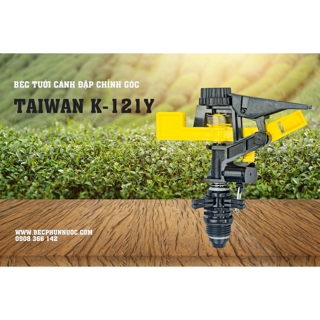 Combo 5 cái Taiwan- K121Y Béc tưới cây cánh đập tùy chỉnh góc ,xoay 360 độ, ren 21, bán kính 6-8m, 1 vòi phun