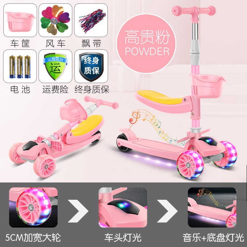 Xe trượt scooter 💥FREESHIP💥 đa năng phát sáng cho bé từ 2 đến 8 tuổi - Xe thăng bằng có nhạc, free phụ kiên