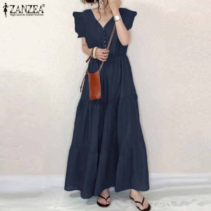 ZANZEA Đầm Maxi Không Tay Cổ Chữ V Thời Trang Cho Nữ