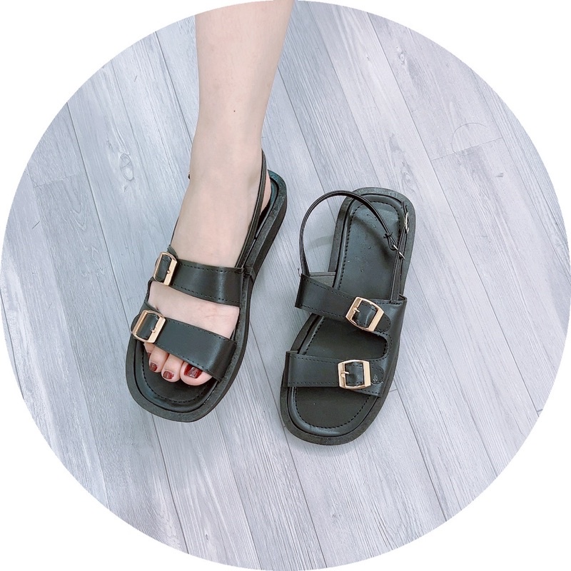 Dép quai hậu nữ 2 quai Khuy cài đế bánh mì mềm êm chân