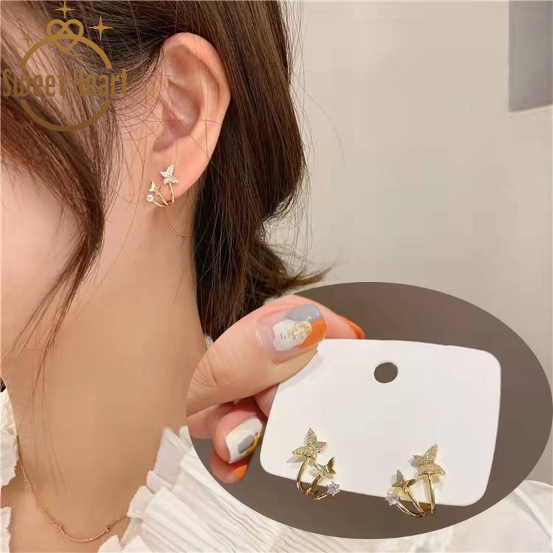 Khuyên Tai Hình Bướm Đính Đá Zircon Đơn Giản Thời Trang Phong Cách Hàn Quốc Cho Nữ