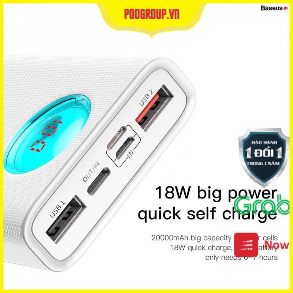 Pin dự phòng sạc nhanh 18W / 22.5W Có cổng Out TypeC Baseus Adama Amblight PD/QC3.0 Quick charge 20,000mAh