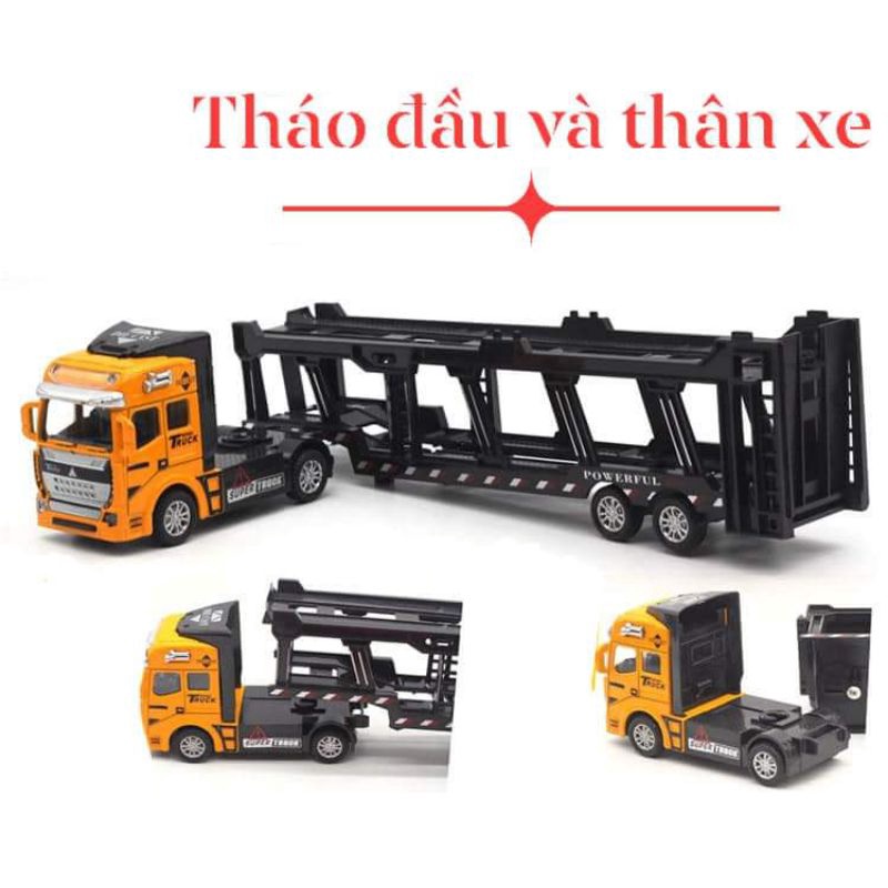 Đồ chơi xe container chở xe 6 xe còn đầu kim loại tỉ lệ 1:48