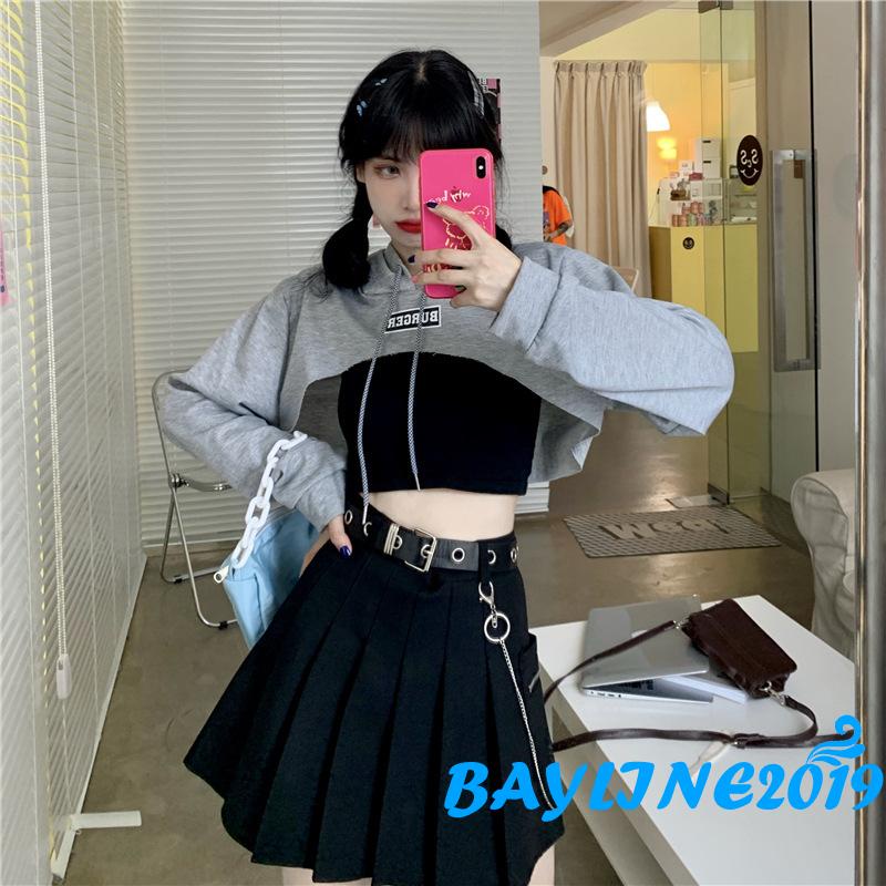 Hoodie croptop tay dài thêu chữ trẻ trung cho nữ