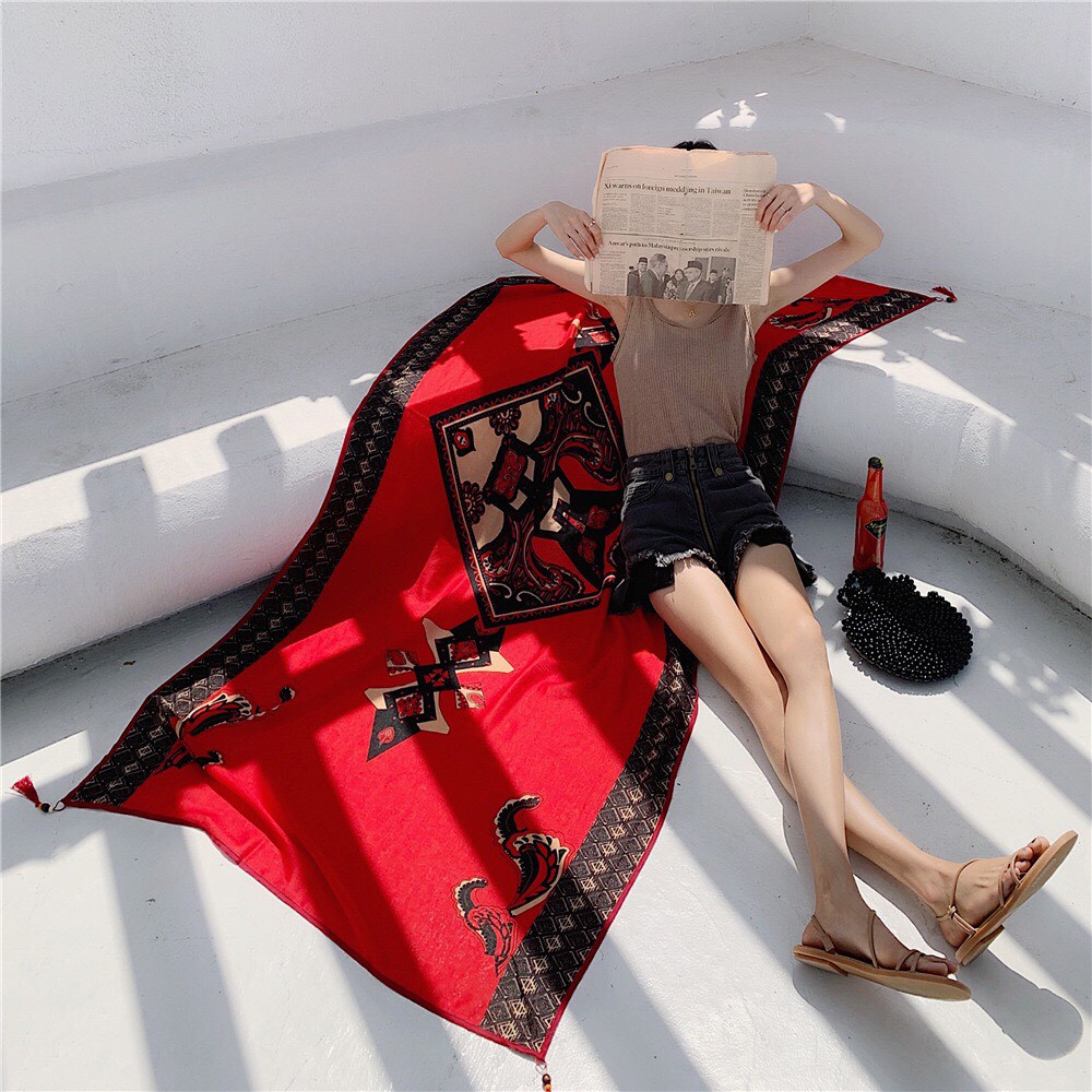 Khăn choàng boho đi biển chất cotton linen thổ cẩm xinh xắn - Mã KCTH03